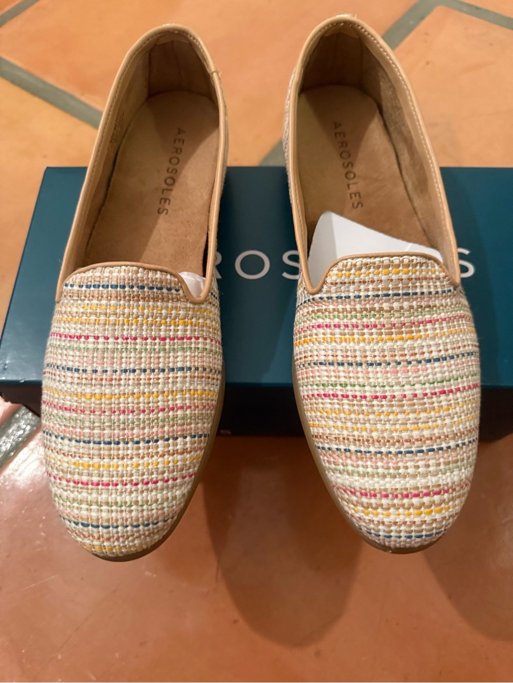 Cute AEROSOLES Cream Woven Multicolor Stripe Slip-On Loafers